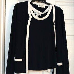 Casual Corner Annex 2 pieceTop and Jacket Set in Black with white trim